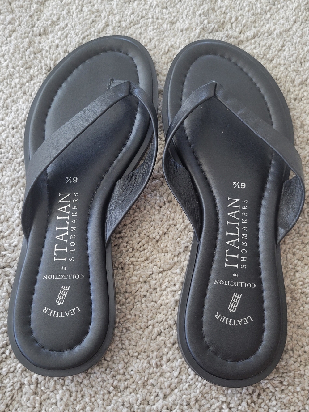 Italian Shoemakers Black Leather Flip Flop Sandal - Women's Size 6.5